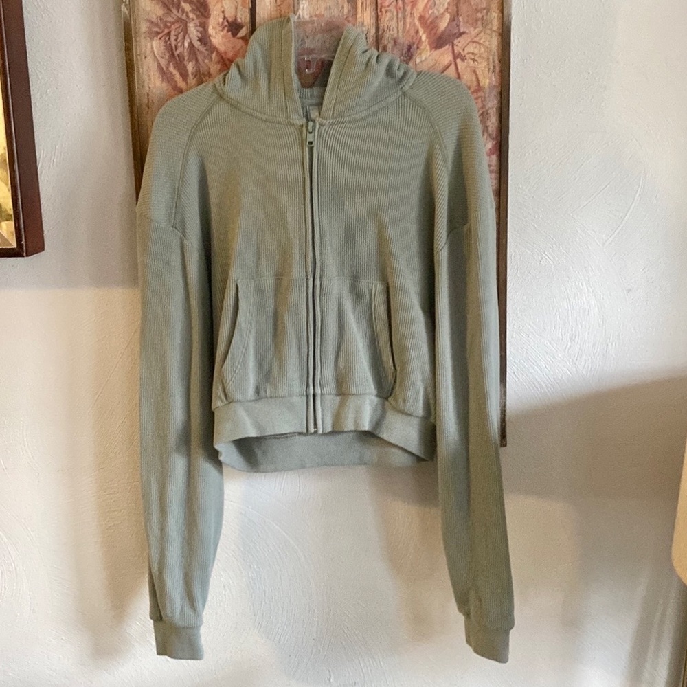 SKIMS WAFFLE ZIP UP HOODIE MINERAL SAGE WOMENS SIZE SMALL - Picture 7 of 17